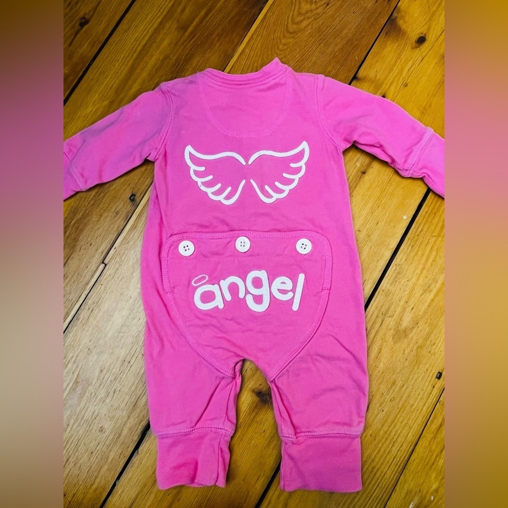 OshKosh B’gosh 3m One Piece Pink Angel Wings Stitch Footless Button Front Cotton